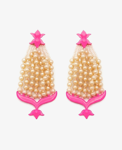 Pink Lotus Chandelier Earrings