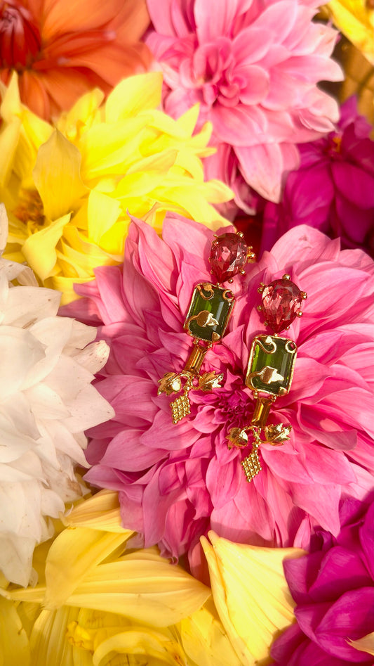 Parrot Pink Green Earrings