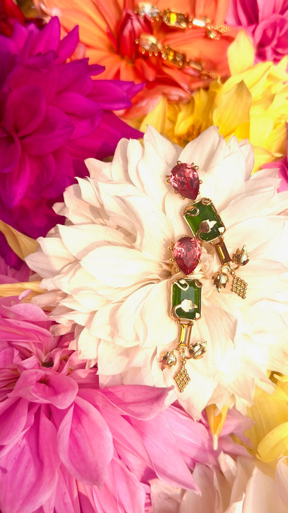 Parrot Pink Green Earrings