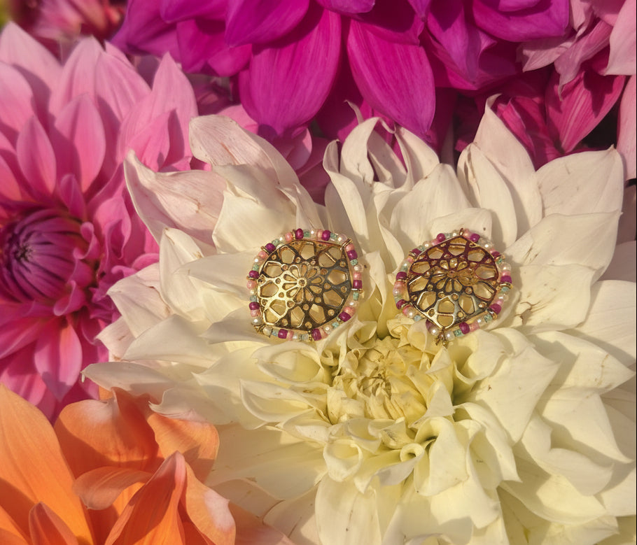 Pink Spring Jaali Work Studs