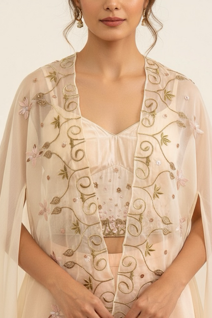 Lotus petal peach cape blouse