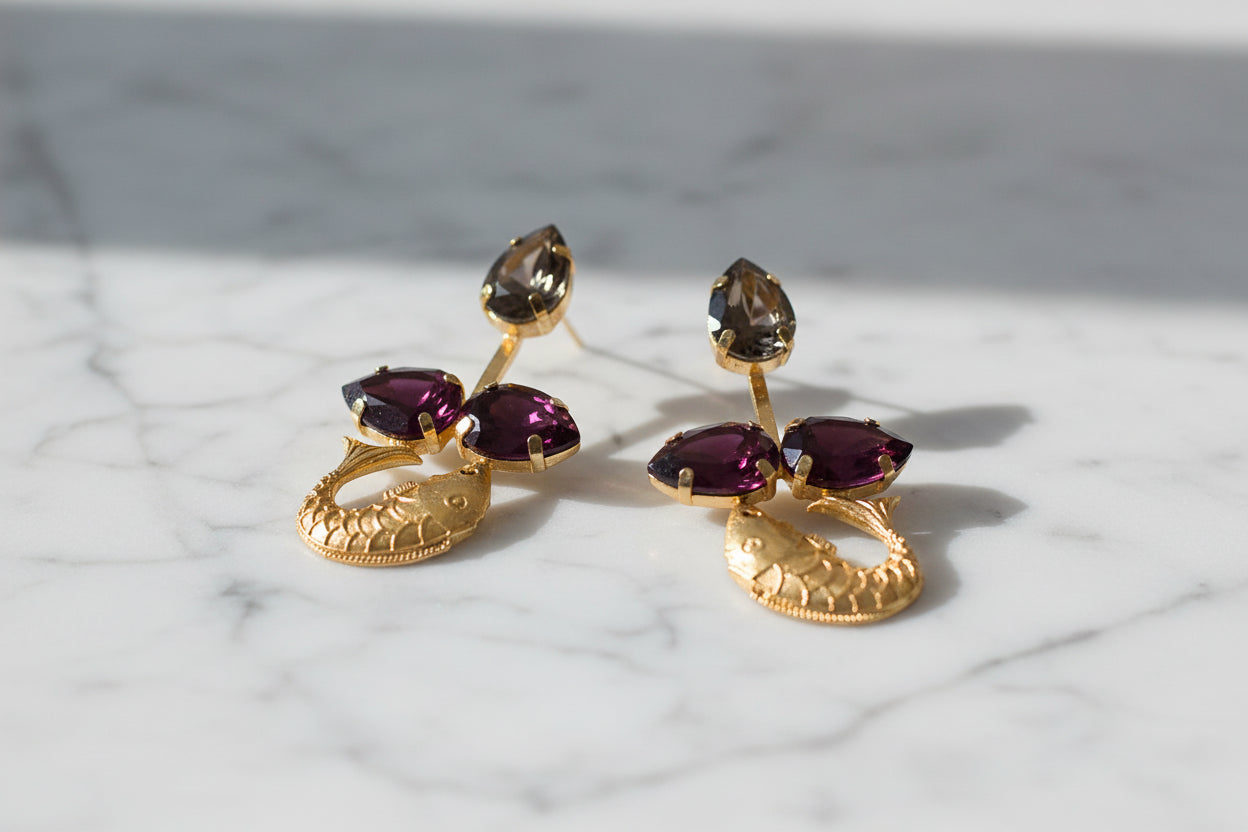 Fish Voilet Drop Earrings