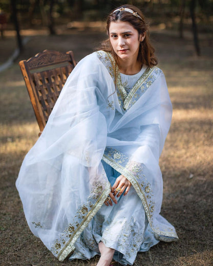 Rang Mahal Blue Sharara Set