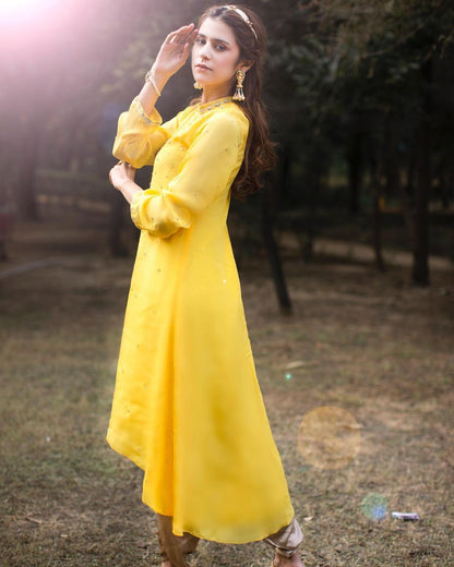 Yellow Tulip Suit with Dhoti Pants