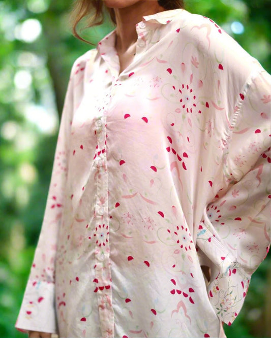 Lotus Pink & White Satin Shirt