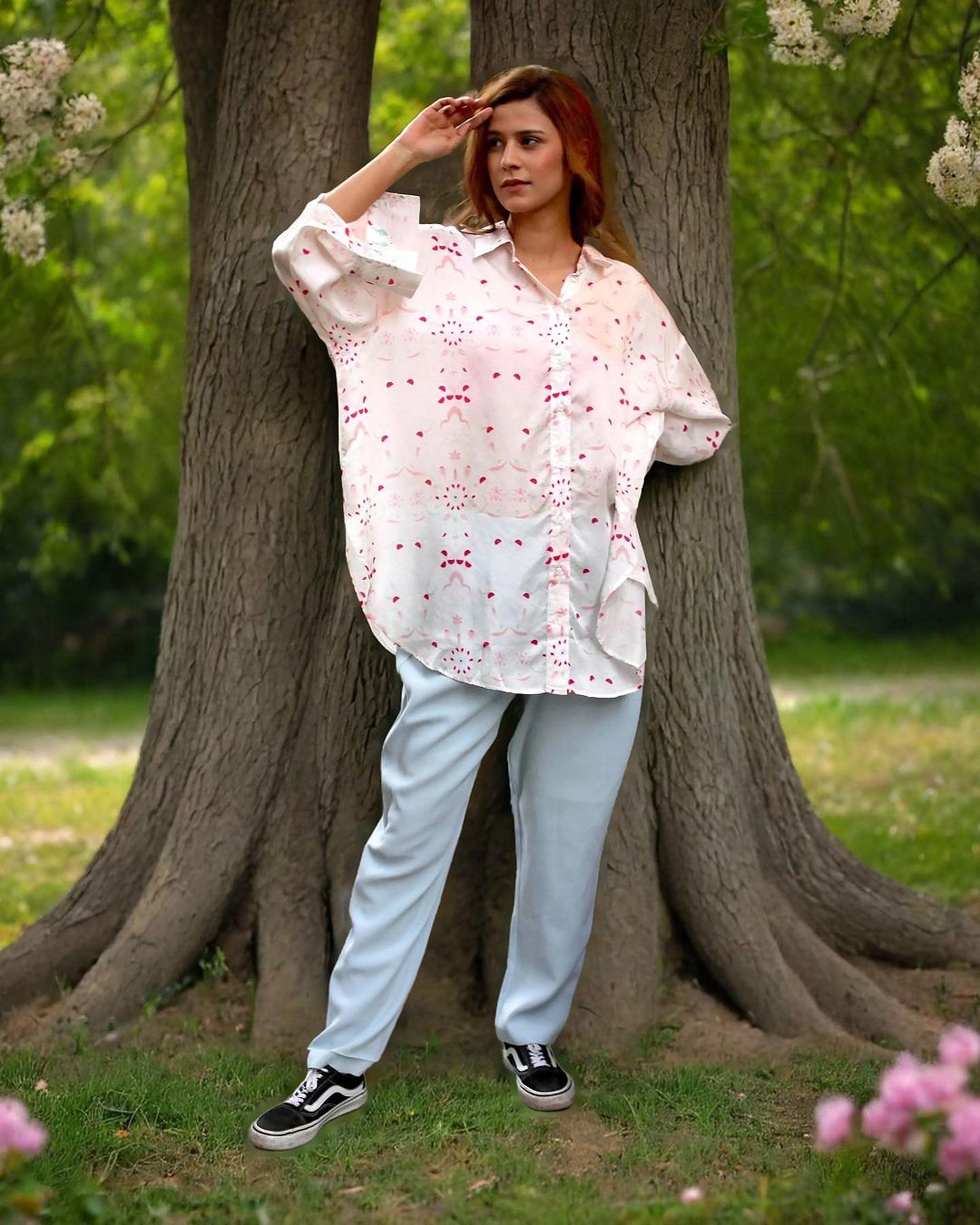 Lotus Pink & White Satin Shirt