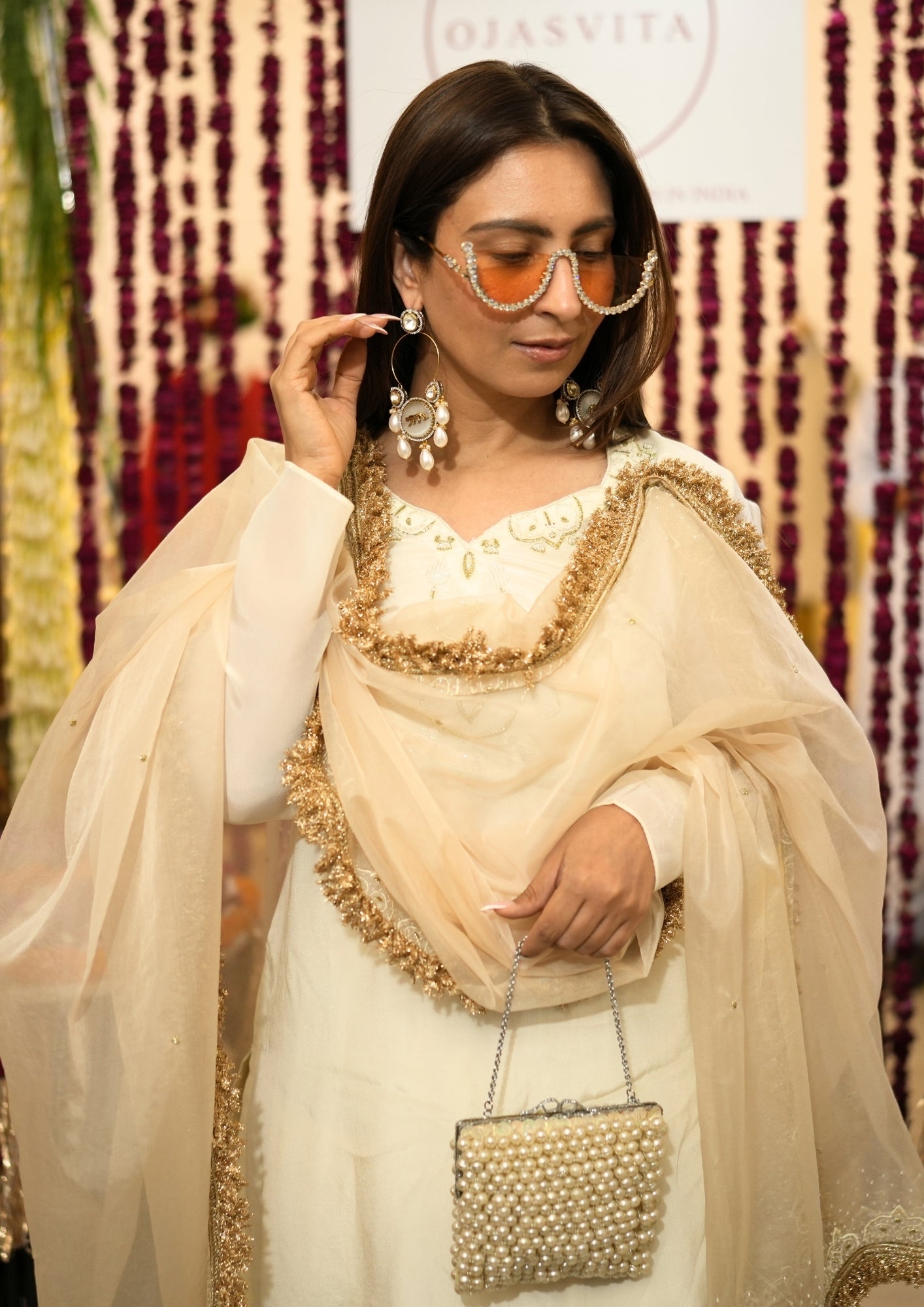 Peach & Ivory Qaiynaat Organza Suit