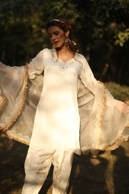 Peach & Ivory Qaiynaat Organza Suit