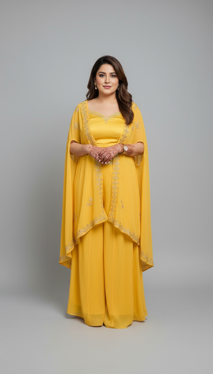 Yellow Suhana Badla Work Cape