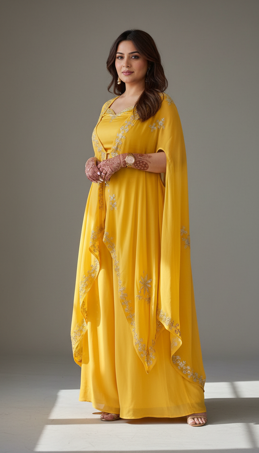 Yellow Suhana Badla Work Cape
