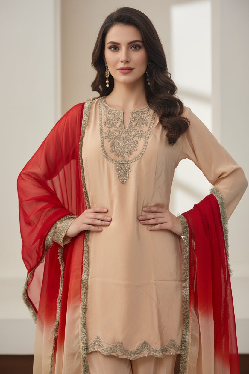 Peach Silver Nayab Suit