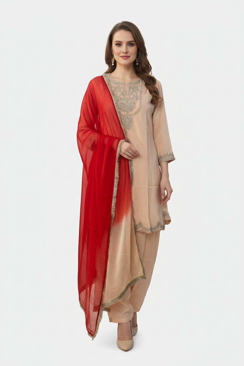 Peach Silver Nayab Suit