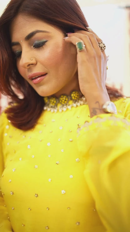 Yellow Tulip Suit with Dhoti Pants