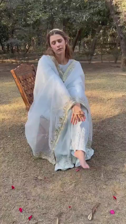 Rang Mahal Blue Sharara Set