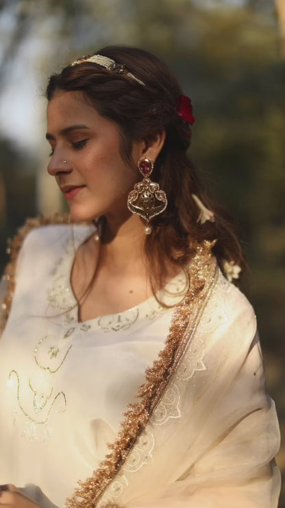 Peach & Ivory Qaiynaat Organza Suit