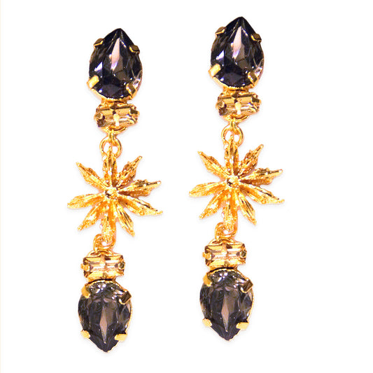 Goldplated Smoke Drop Star Anise Block Earrings