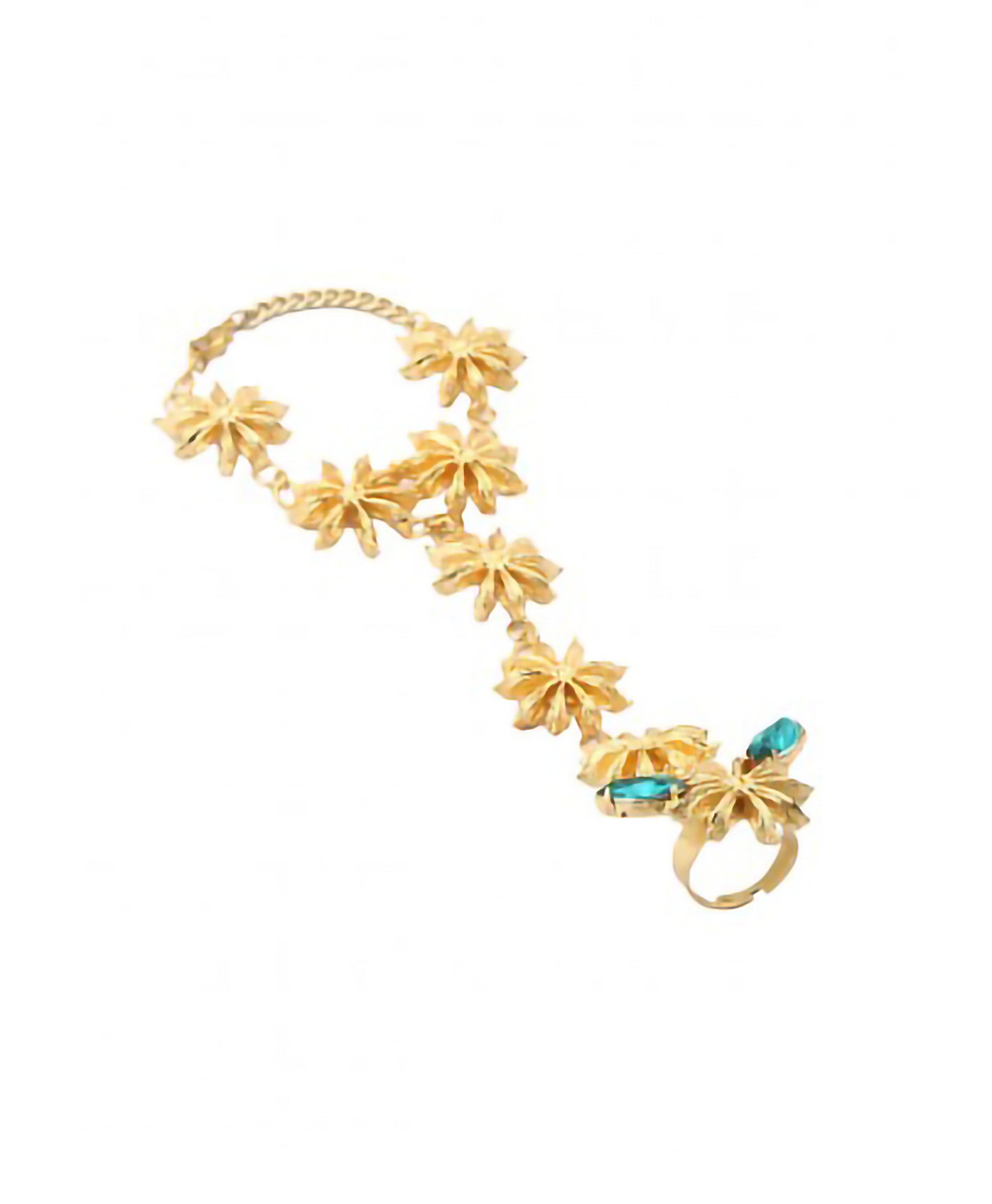 Gold Plated Floral Motifs Handharness With Green Stones