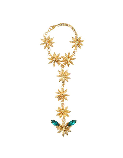 Gold Plated Floral Motifs Handharness With Green Stones