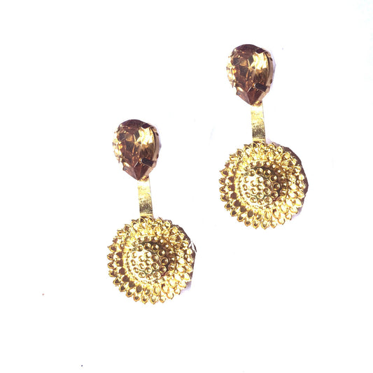 Gold Plated Sunflower Stem Topaz Earrings