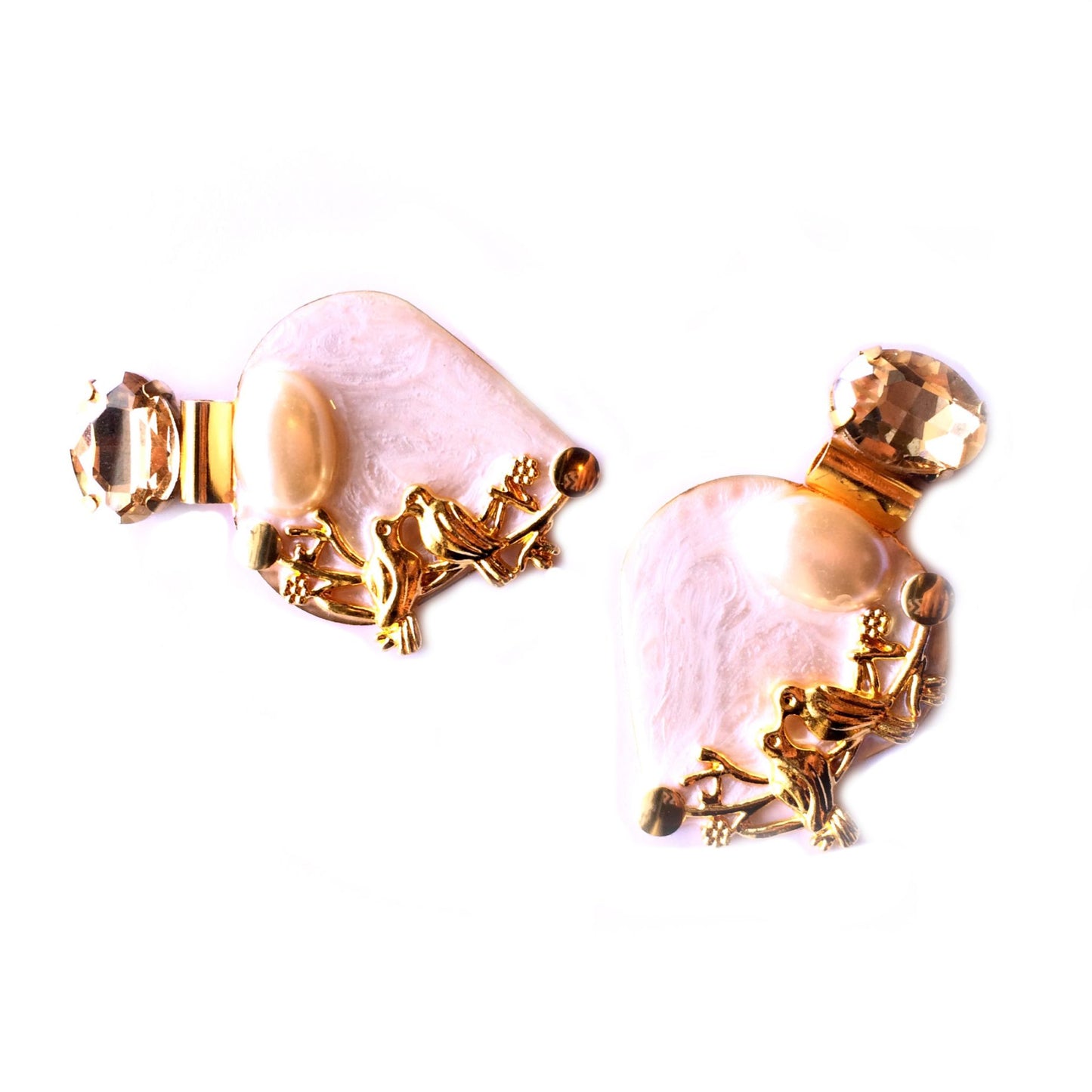Lovebird Pearl Enamelled Earrings