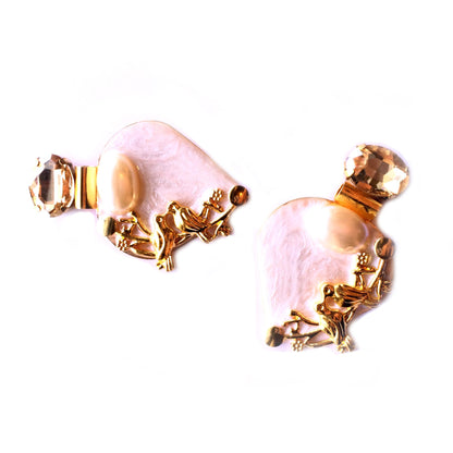 Lovebird Pearl Enamelled Earrings