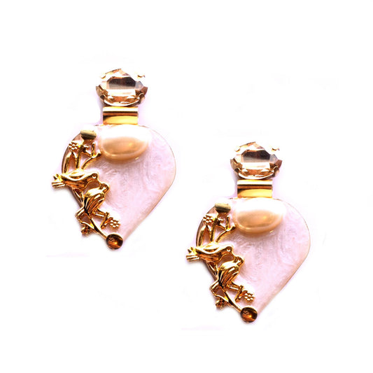 Lovebird Pearl Enamelled Earrings