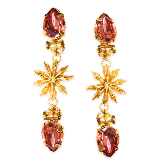 Dual Pink Drop Star Anise Earrings