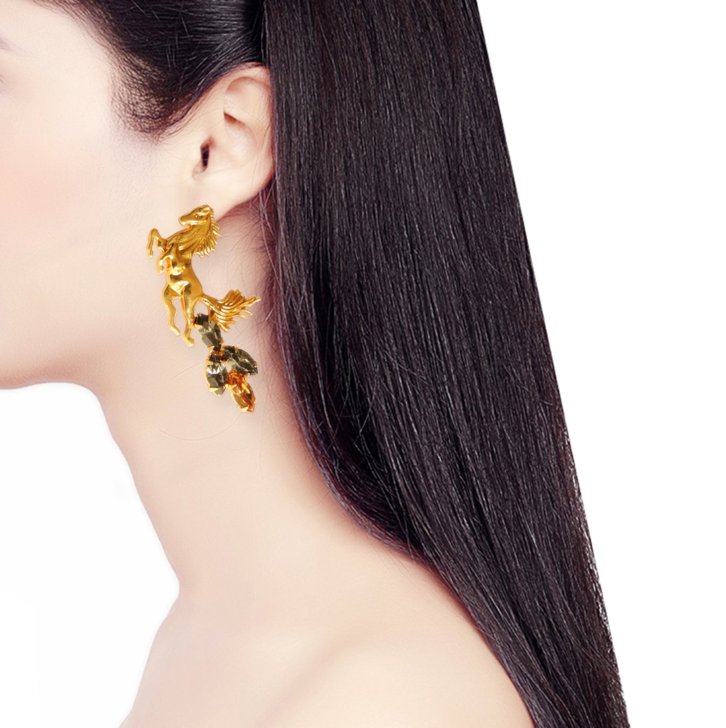 Rebel Horse Champagne Gold Earrings