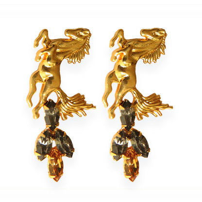 Rebel Horse Champagne Gold Earrings