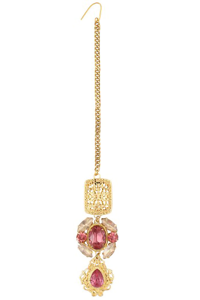 Gulabo Filigree Motif Pink Stones Maangteeka