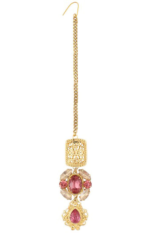 Gulabo Filigree Motif Pink Stones Maangteeka