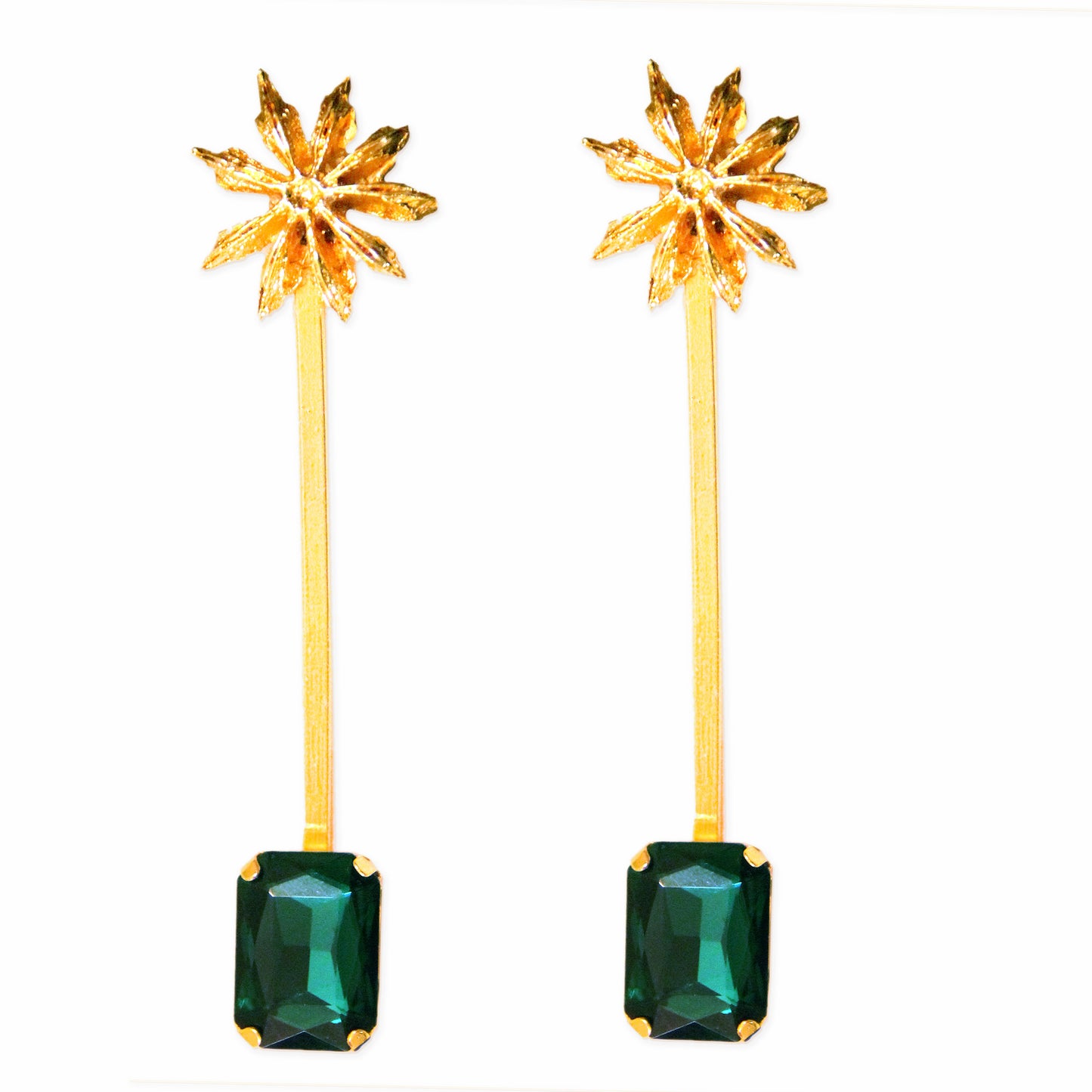 Emerald Stick Star Anise Earrings