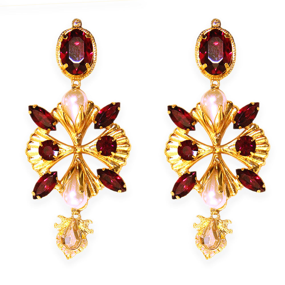 Klingo Blood Red Drop Pearl Earrings
