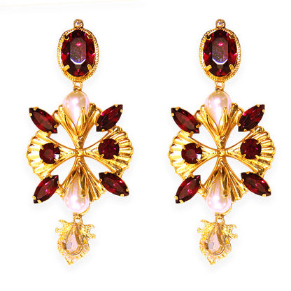 Klingo Blood Red Drop Pearl Earrings