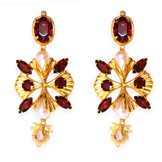 Klingo Blood Red Drop Pearl Earrings