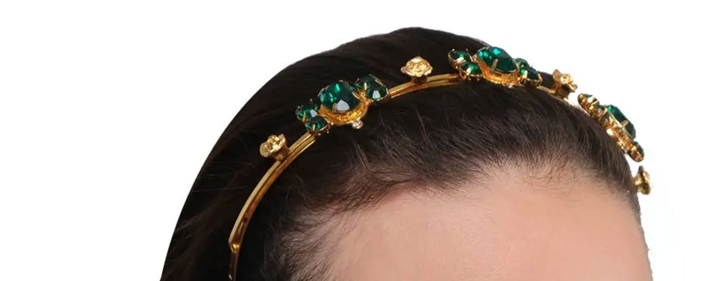 22K Gold Plated  Emerald Rose Hairband