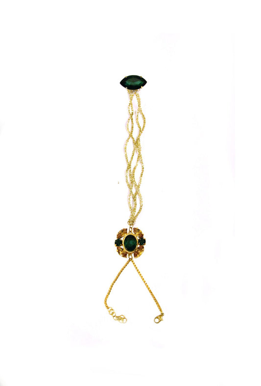 Goldplated Forest Green Glassbead Handharness
