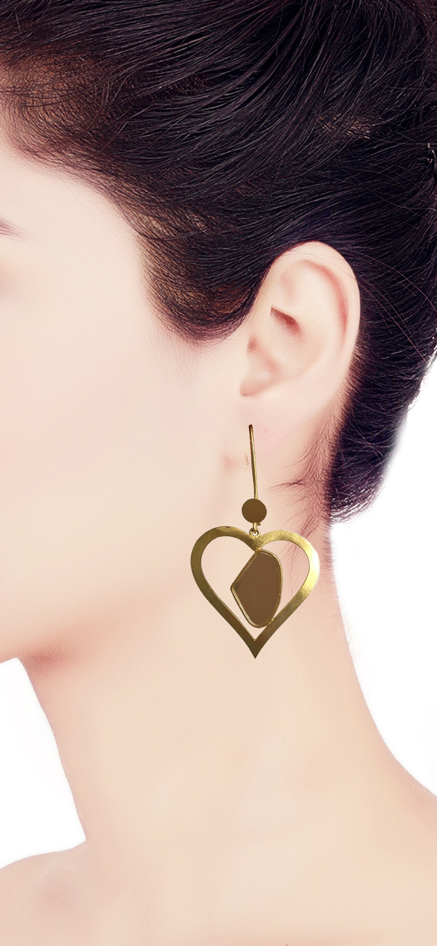 Gold-plated Piece of my Heart Galactic Cut Flat Stone Earring