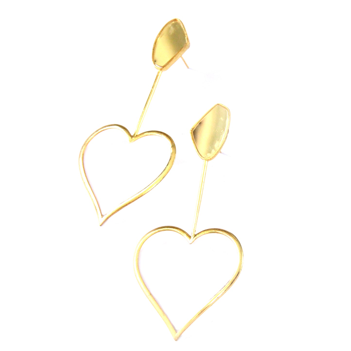 Gold Plated Oversized Heart Galactic Cut Stick  Earrings