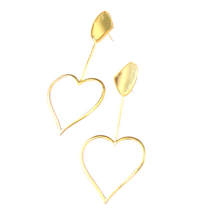 Gold Plated Oversized Heart Galactic Cut Stick  Earrings