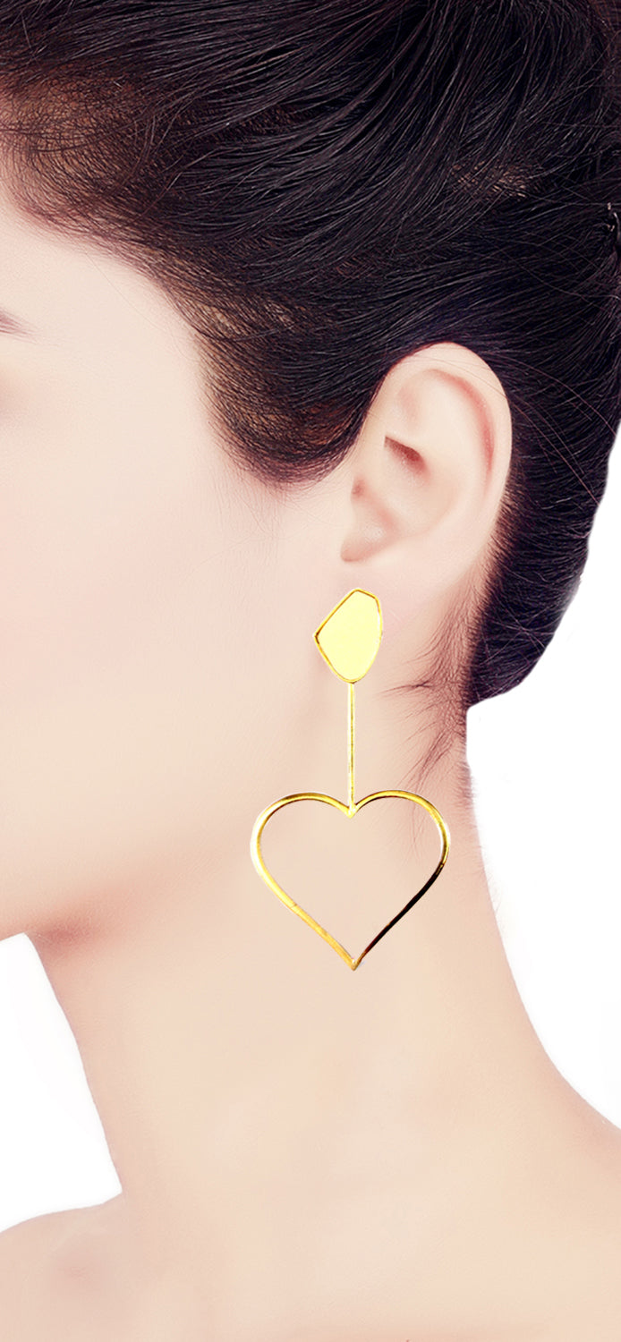 Gold Plated Oversized Heart Galactic Cut Stick  Earrings