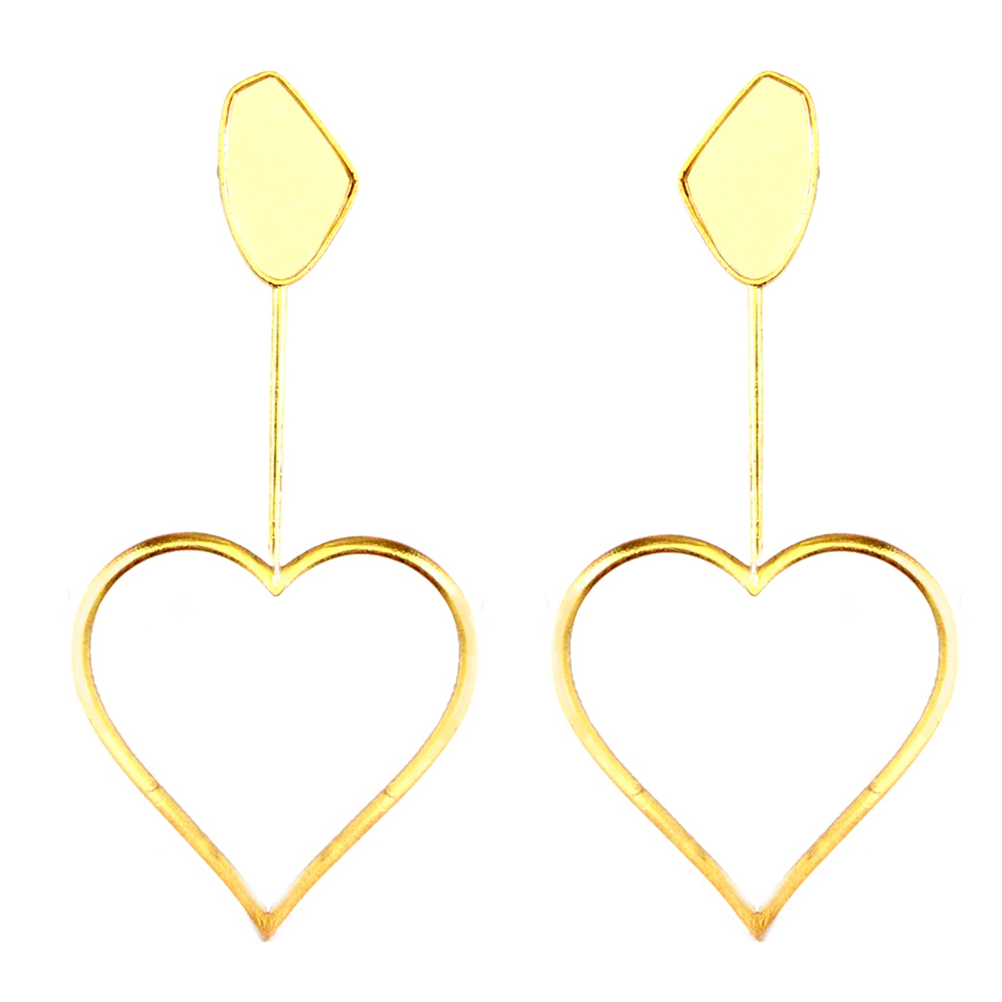 Gold Plated Oversized Heart Galactic Cut Stick  Earrings