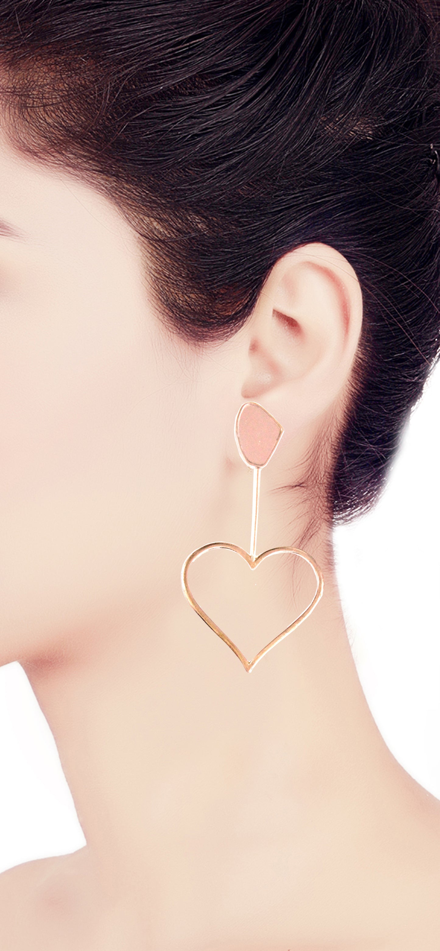 Rose -Gold Plated Galactic Cut Stick Heart Earrings