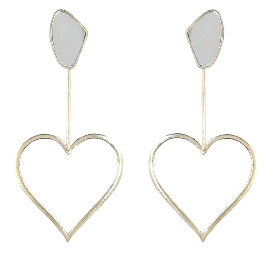 Silver Plated Oversized Heart Galactic Cut Stick  Earrings