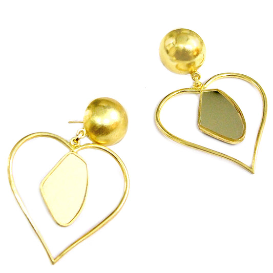 Silver Plated Heart Galactic Cut Flat Stone Earring