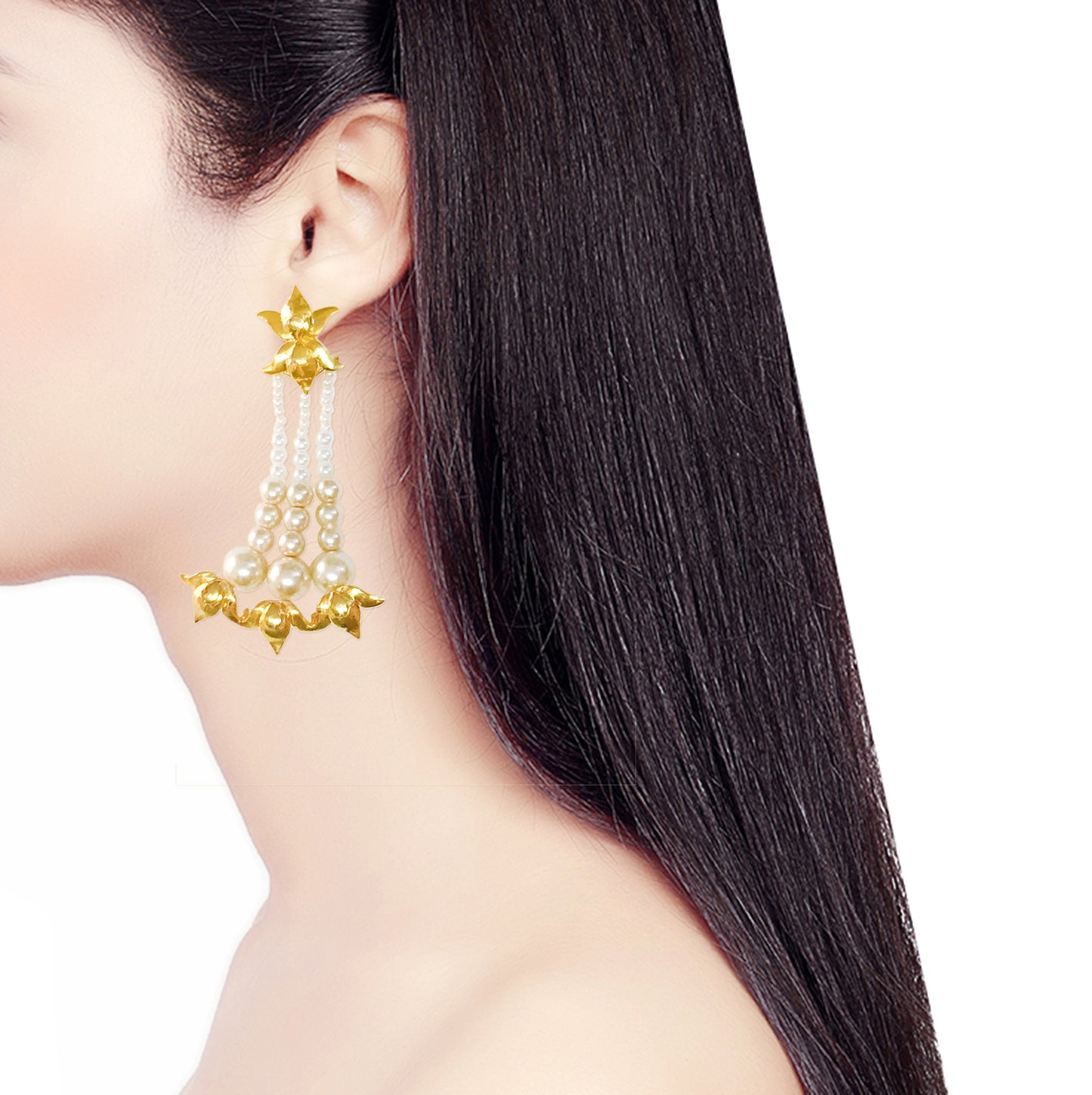 Gold-plated Lotus Marina Pearl Earrings