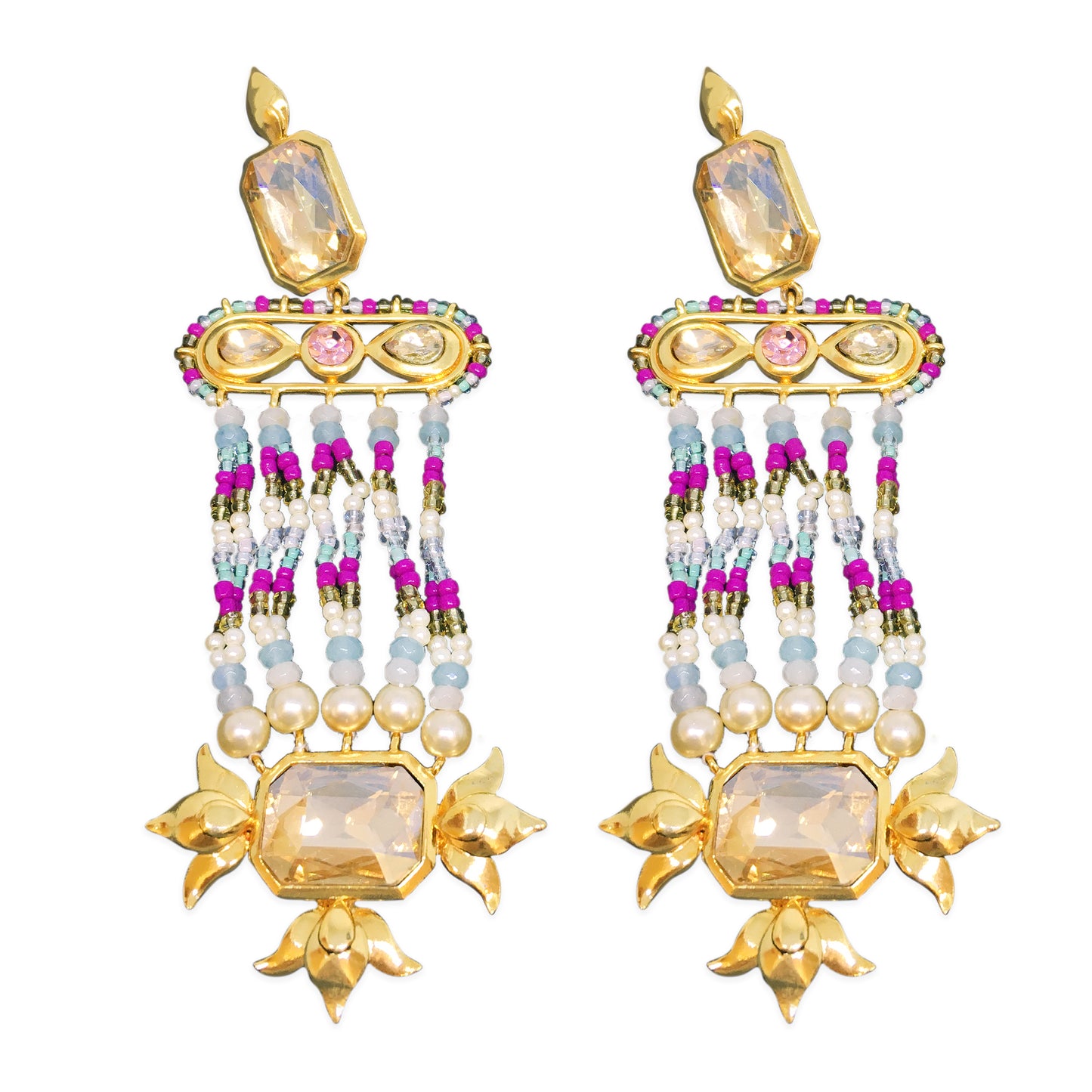 ROSE QUARTZ JADE PHULKARIYAAN EARRINGS