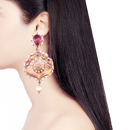 GULABO ROSE OPAL ARABESQUE CHANDELIER  PHULKARIYAAN EARRINGS