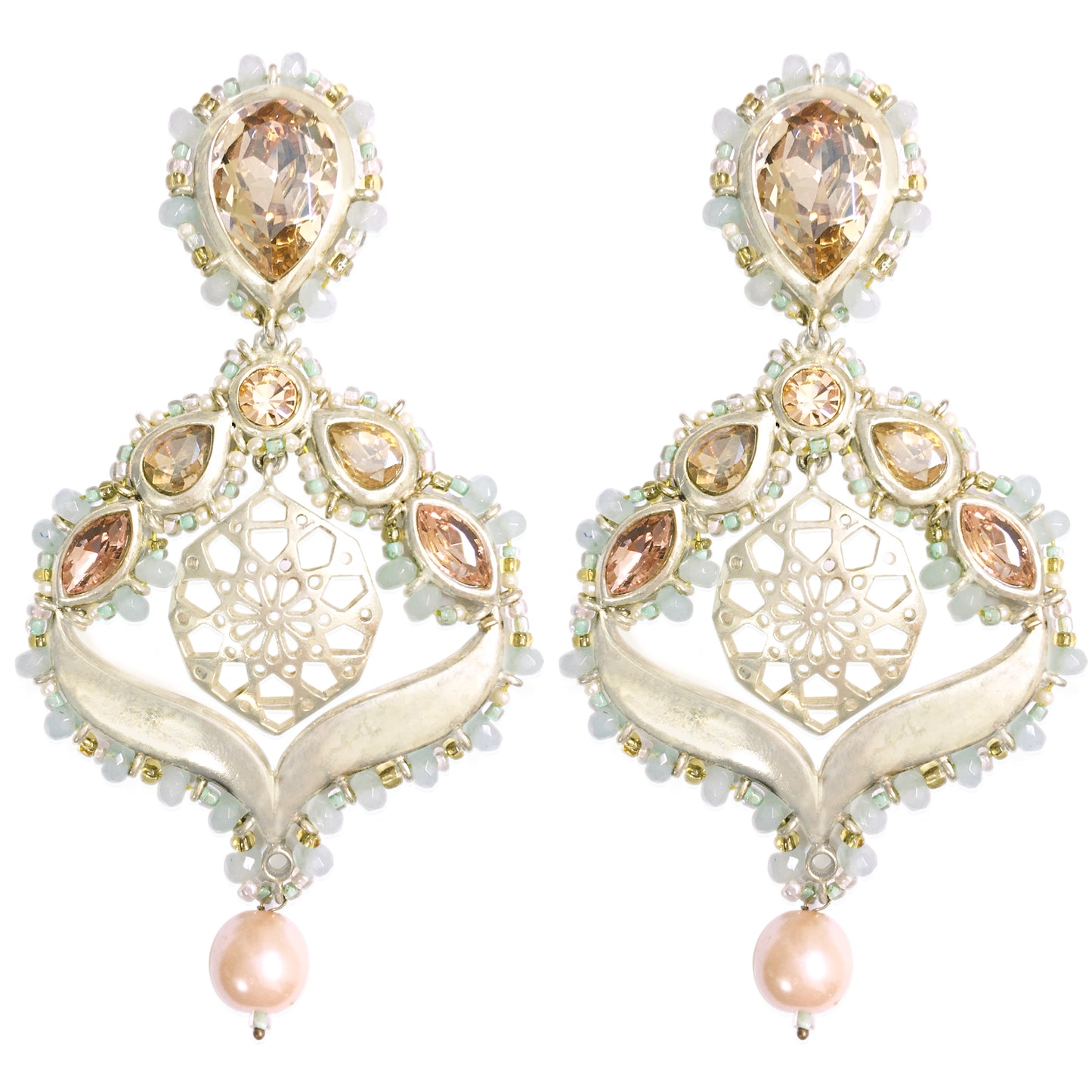 JADE OPAL ARABESQUE CHANDELIER PHULKARIYAAN EARRINGS