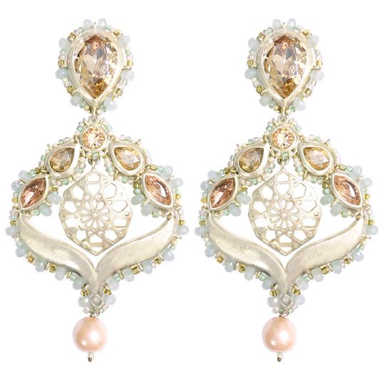 JADE OPAL ARABESQUE CHANDELIER PHULKARIYAAN EARRINGS
